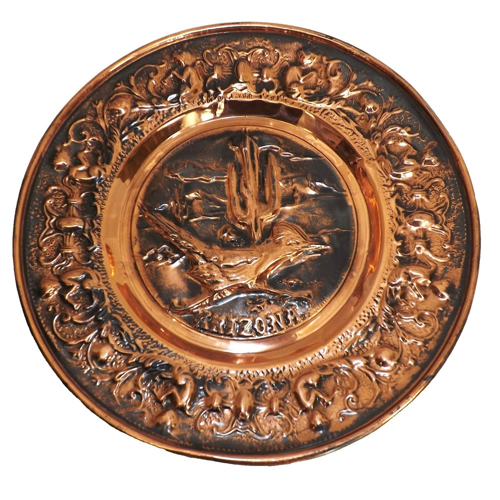 Coppercraft 14" copper Arizona Roadrunner Cactus Round wall hanging